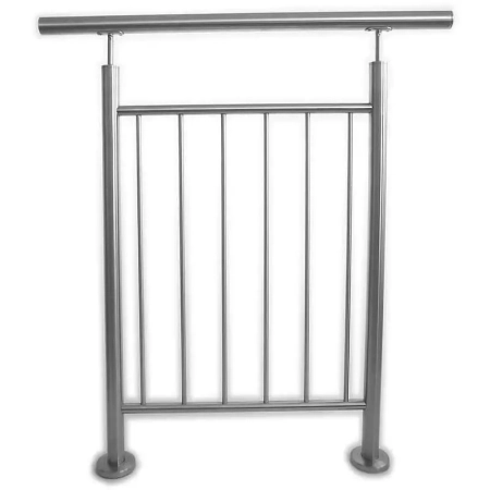 Barierka z wypełnieniem pionowym 120mm, dł.1mb, Rura Ø42,4mm, 6 rurek Ø10, poprzeczka 2 x fi 25 mocowanie do podłoża lub boczne, Satyna