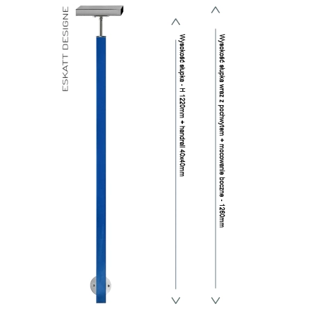 Słupek inox malowany RAL niebieksi wymiar