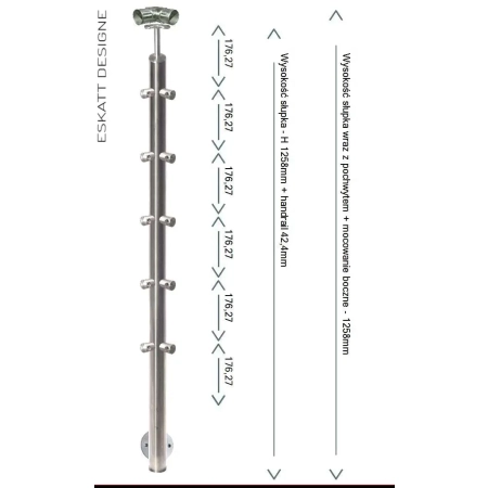 Mocowanie boczne do słupka balustrady z 5 wypełnieniami z rurki fi 12mm