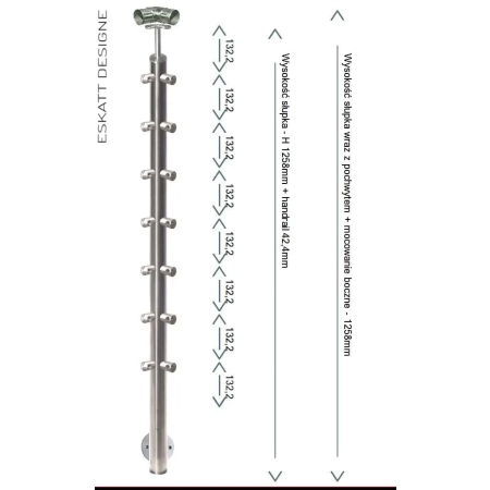 Mocowanie boczne do słupka balustrady z 7 wypełnieniami z rurki fi 12mm