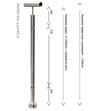 Słupek do balustrady szklanej z mocowaniem mocowaniami średnicy 30mm