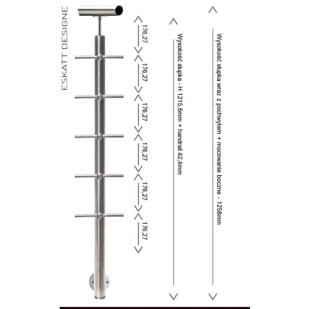 słupki mocowane do boku podestów z 5 mocowaniami rurki fi 12mm