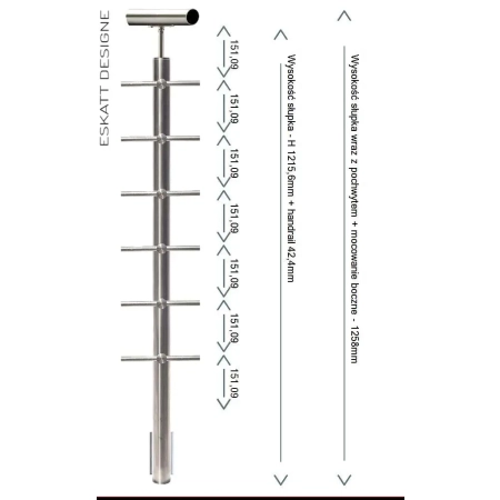 Mocownie do boku słupków balustrady z 6 wypełnieniem z rurki fi 12mm