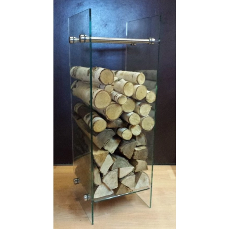 Stojak szklany na drewno szkło hartowane 8mm, wys. 90 cm