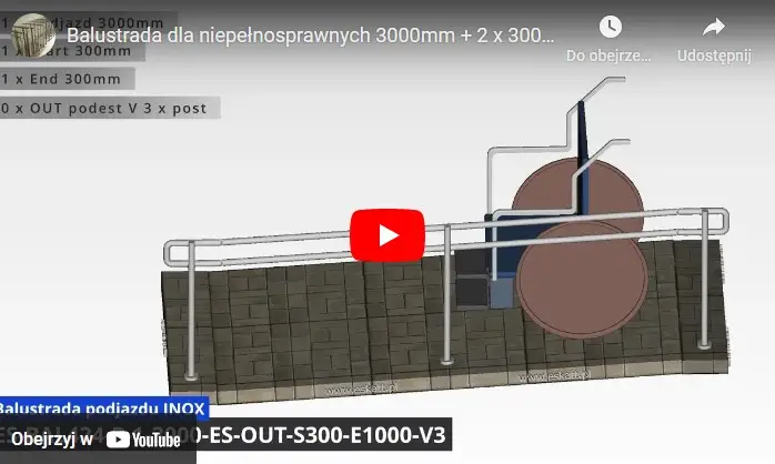 Balustrada ze stali nierdzewnej z dwoma wypłaszczeniami po 300mm