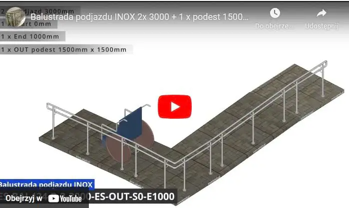 Elementy balustrad podjazdu dł. 3m + 1500mm + podest