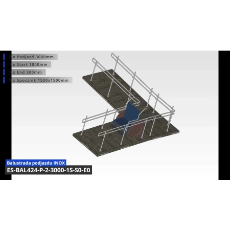 Podwójne balustrady podjazdu z dwoma podjazdami dł 3m