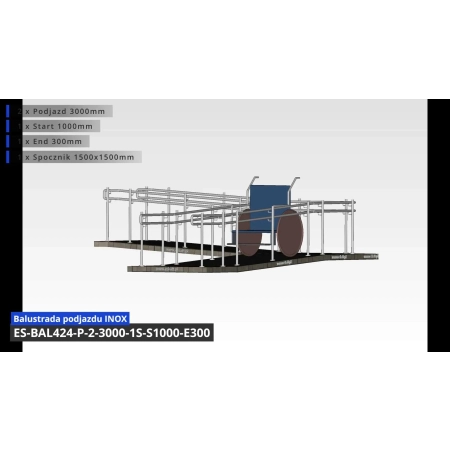 Podwójne balustrady podjazdu z dwoma podjazdami dł 3m dodatkowo podest 1000mm oraz wypłaszczenie 300mm
