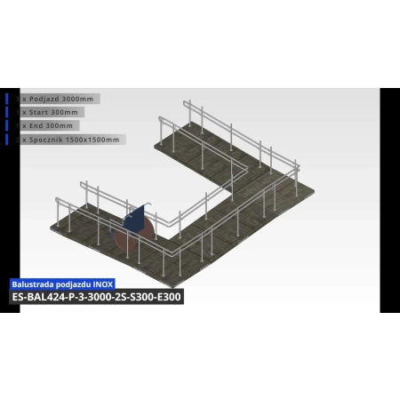Podwójne balustrady podjazdu z trzema podjazdami dł 3m
