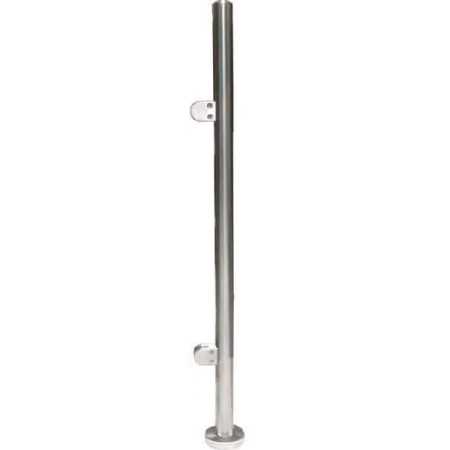 Słupek Ø42,4 mm z 2 uchwytami szkła 40x50 mm, ze stali nierdzewnej AISI 304, mocowania z lewej strony, podpora pochwwytu poprzeczna, Poler