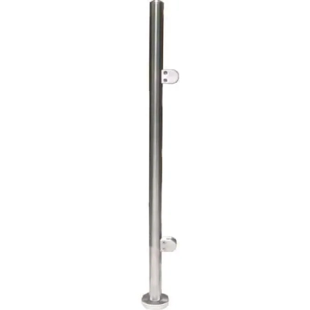 Słupek Ø42,4 mm z 2 uchwytami szkła 40x50 mm, ze stali nierdzewnej AISI 304, mocowania z prawej strony, podpora pochwwytu poprzeczna, Poler
