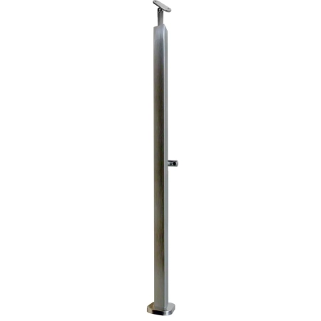 Słupek 40x40 mm z 1 uchwytem pręta Ø12 ze stali nierdzewnej AISI 304, mocowanie pochwytu przegubowe, Satyna